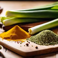 Poireaux frais, curcuma, coriandre en grains et ail. Quelle épice avec le poireau pour un plat savoureux ?