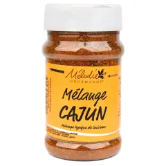 Bouteille de mélange d'épice cajun de la marque Mélodie Gourmande, typique de Louisiane.