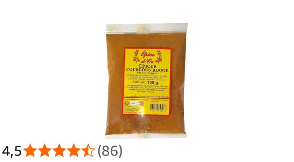 Un sachet d'épice à couscous rouge, mélange d'épices pour relever vos plats.