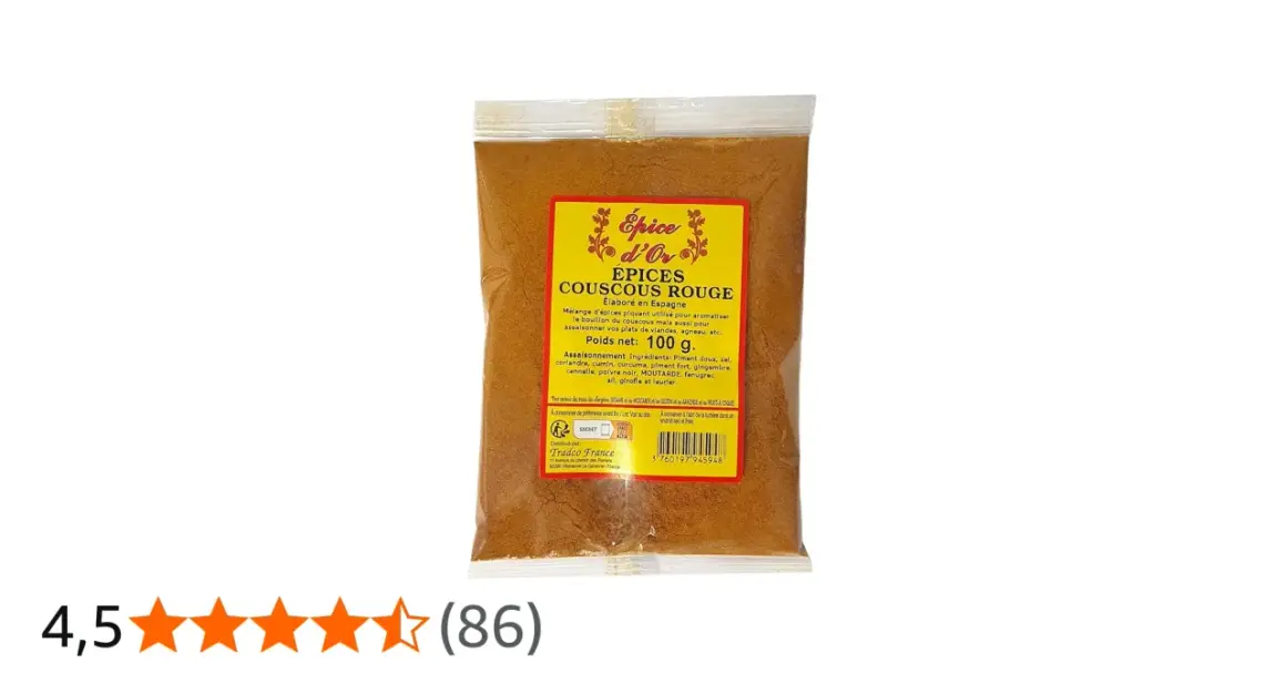 Un sachet d'épice à couscous rouge, mélange d'épices pour relever vos plats.