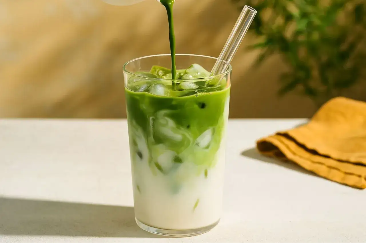 Un verre de matcha glacé, parfait pour se détendre. Mais peut-on boire du matcha le soir ? La réponse est oui, avec modération.
