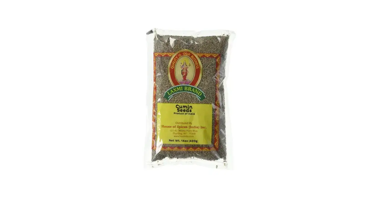 Sachet de graines de cumin Laxmi Brand. Le cumin est connu pour ses nombreux bienfaits pour la sant&eacute; et sa saveur unique.