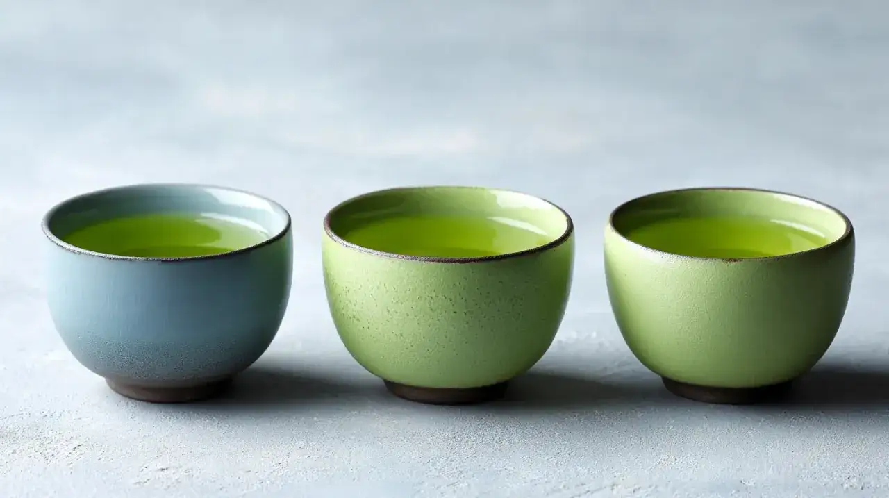 Trois tasses de th&eacute; vert, une bleue et deux vertes, invitent &agrave; la d&eacute;gustation. Quelle est la dose maximale de th&eacute; vert par jour pour en profiter sainement ?